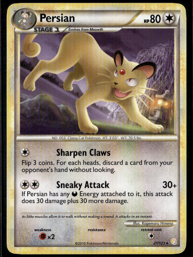 Persian 27/123 Rare HeartGold & SoulSilver LP Pokemon Card