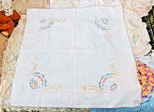 Embroidered tea topper tablecloth 32" x 32" Tea Pots  Tea cups