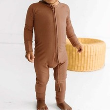 Little Sleepies Caramel Ribbed Zippy Bamboo Viscose Romper 3-6 Months Brown