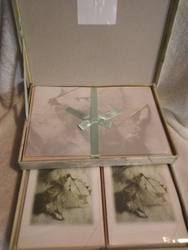 Stationary  Box Set Drawer Green Leaves Paper Envelopes Cards READ for count