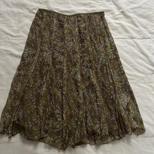Nic  Zoe Olive Green Silk Floral Midi Skirt Boho Romantic Size 10