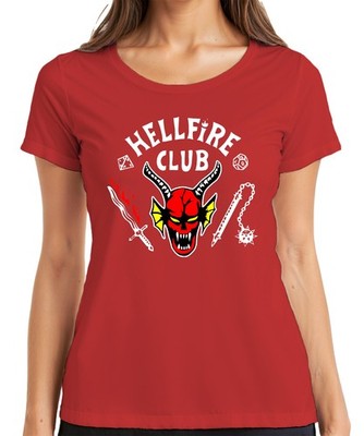 HELLFIRE CLUB Dämon Schädel Hörner D20 Flammenschwert Rollenspiel Damen T-Shirt