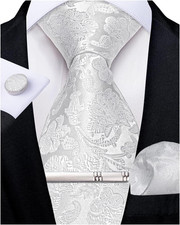 Silk Floral Ties for Men Woven Paisley Necktie and Tie Clip Handkerchief Cufflin