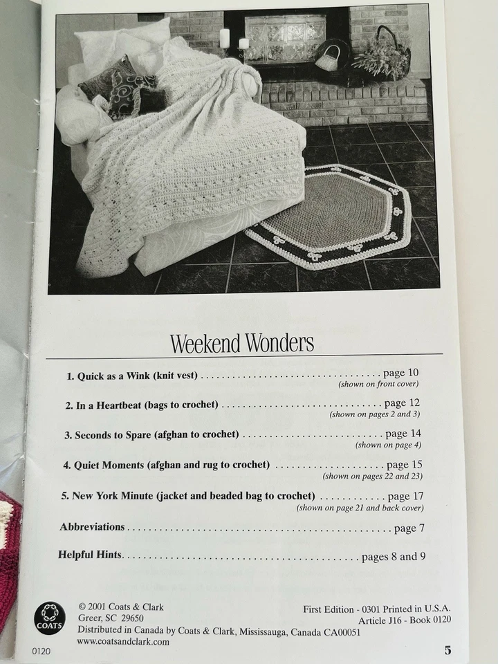 Red Heart WEEKEND WONDERS Quick Apparel & Afghans Patterns Art J16 Book 120 2001 - Image 2 of 4