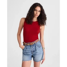 Madewell Cherry Red Boatneck Sleeveless Sweater Merino Wool Silk Blend Size XS