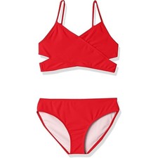 New Kanu Surf Girls Size 14 Solid Red Wrap Around 2 Piece Bikini Swimsuit