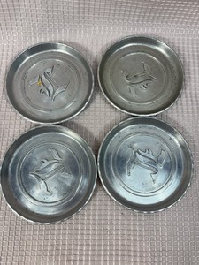 214 - Vintage Aluminum Coasters Set Of 4 Four Letter F (I Think)