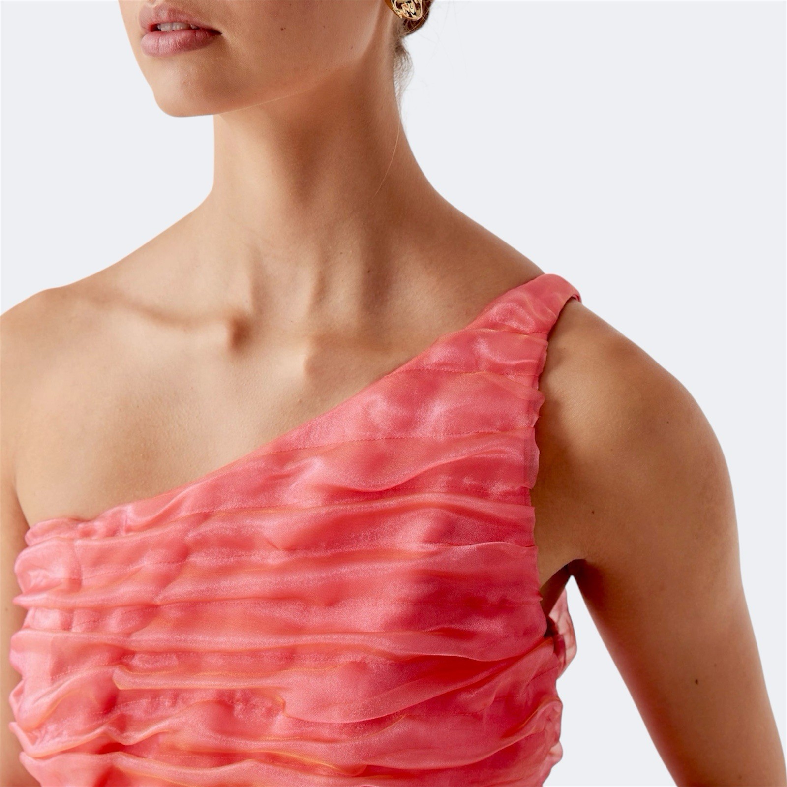 Aje Mercury Iridescent Mini Dress Coral AU 6 / US 2 / XS Cocktail Party Ruched image 2