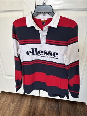 Ellesse Mens Collared Long Sleeve Polo Size S Blue, Red And White