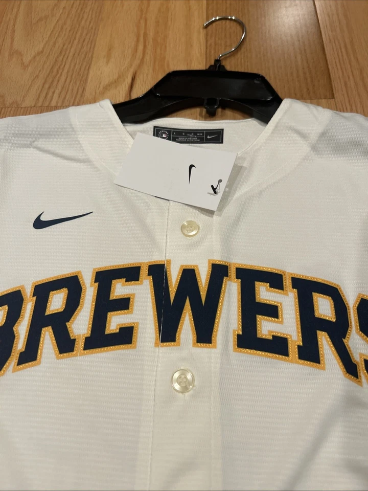 NIKE MLB MILWAUKEE BREWERS YOUTH WHITE HOME LIMITED Blank JERSEY Sz L NWT Boys - Image 3 of 4