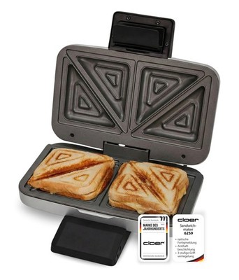 Sandwichmaker Cloer 6259 für 2 diagonal geteilte American Toasts XXL Füllung