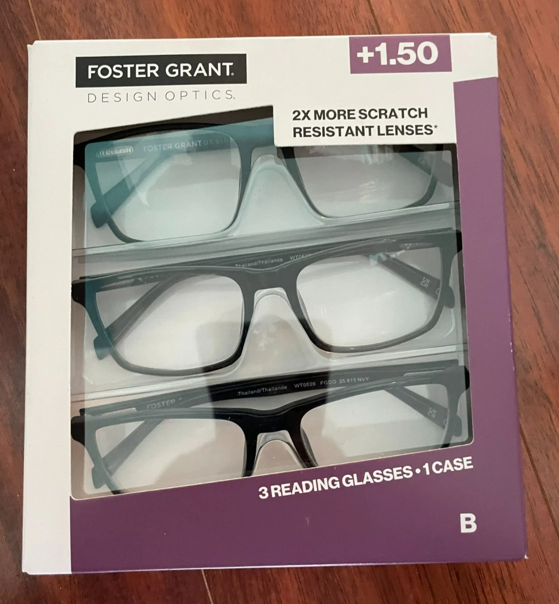 Design Optics By Foster Grant Square Reading Glasses 3 Pk +1.50 B navy, black