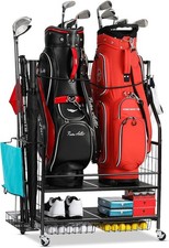 Golf Bag Storage Garage Organizer - Golf Bag Stand Fit for 2 Bag, Extra Clubs, B