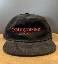 Vintage Courvoisier Cognac Hat Adult Black Red Corduroy Strap Back Cap 1990s
