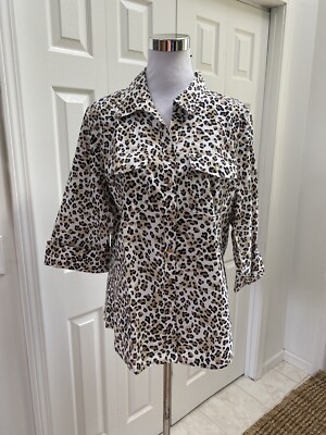 NWT East 5TH Comfortable Fit Leopard 3/4 Cuffed Sleeve XL