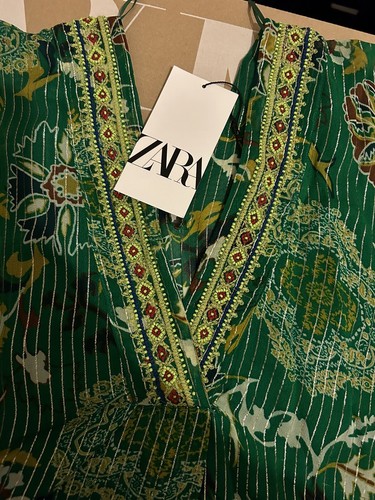 ZARA GREEN MIDI SHINY PRINTED KAFTAN SIZE XS UK 6/8 6895/060 BNWT - Picture 7 of 7
