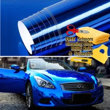 24" x 60" Blue Chrome Mirror Vinyl Film Wrap Sticker Decal Stretchable 2ft x 5ft