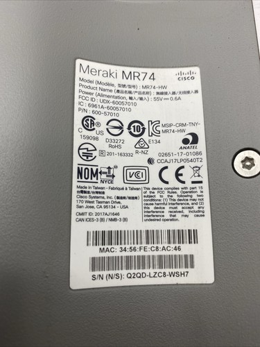 Cisco Meraki MR74 Wireless Access Point 600-57010 - Picture 3 of 5