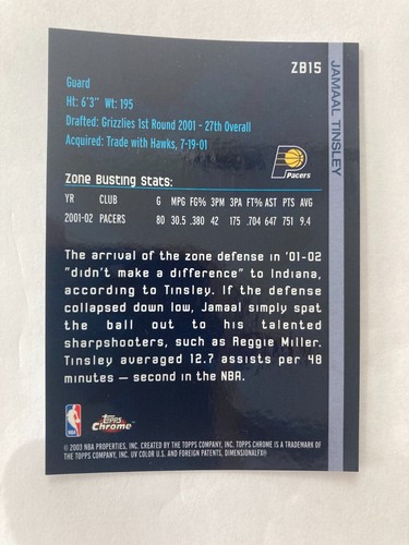 2002-03 Topps Chrome Zone Busters #ZB15 Jamal Tinsley Clippers - Picture 2 of 2