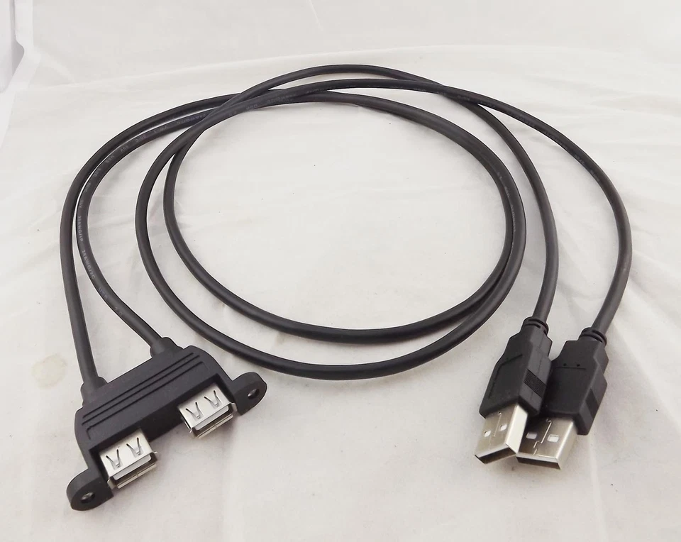 1x 90cm Dual USB 2.0 A Female Socket Panel Mount To 2 USB A Male Extension Cable - Image 3 of 4