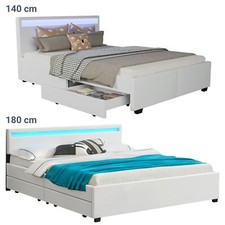 Polsterbett Kunstlederbett Doppelbett Lederbett mit Bettkasten LED Bett Juskys®