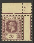 St Lucia MINT sg98 GV 1921-30 3d deep purple on pale yellow corner margin