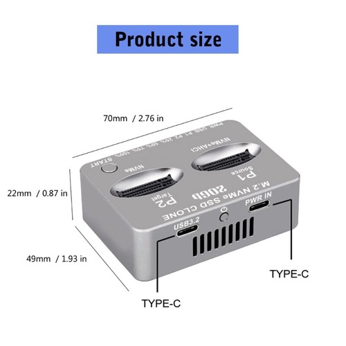 M.2 NVMe SSD Dock AHCI Duplicator Cloner USB3.2 20G SSD Double Bay Offline Clone - Photo 8/8