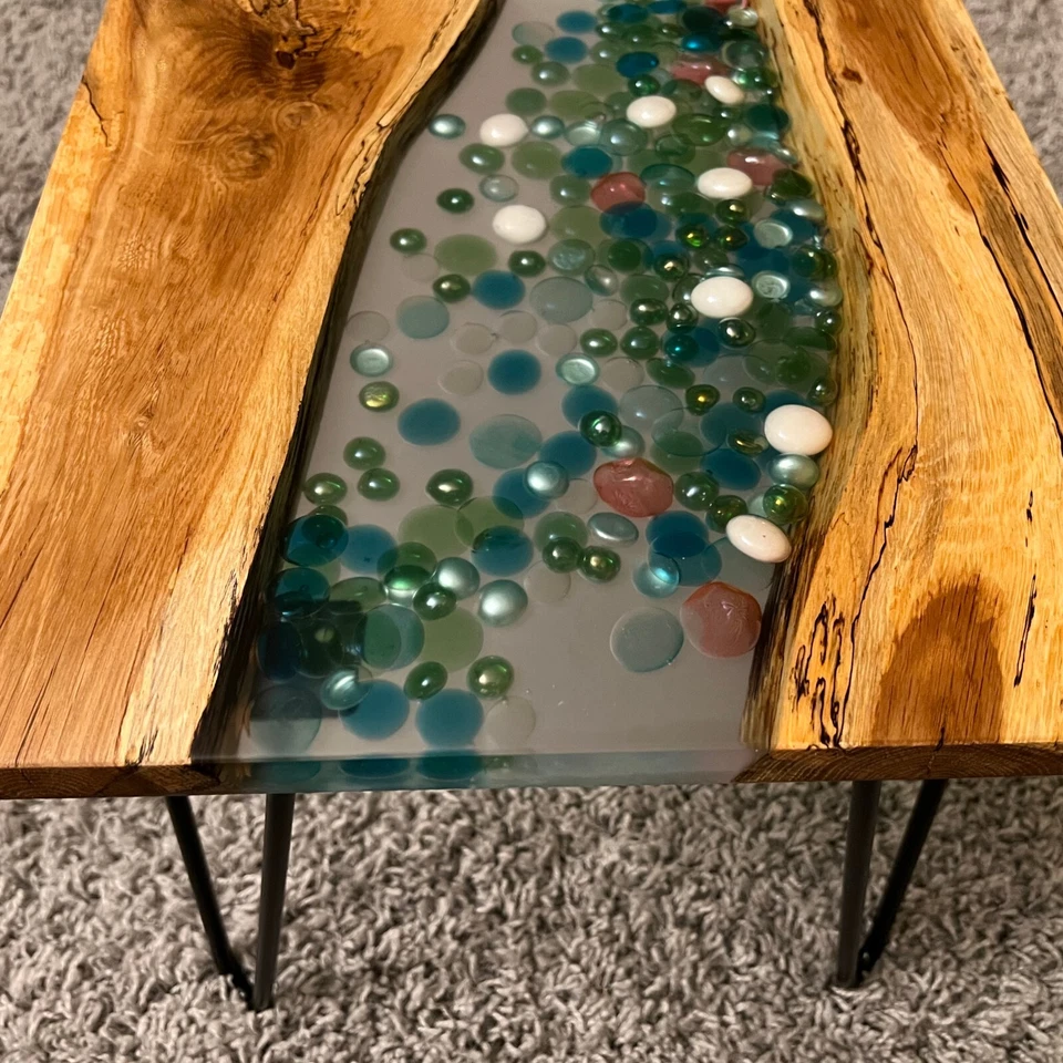 Epoxy Live End Table / Side Table / Rocks Mosaic / Natural Edge Side Table - Image 3 of 4