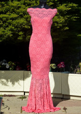 GODDIVA Coral Lace Maxi Dress Size 08 UK Evening Wedding Cruise Ball PROM Party