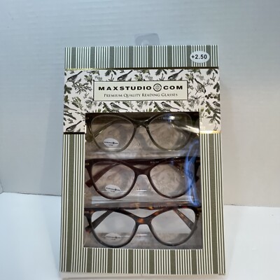 NIB +2.50 Box Set 3 Pairs Max Studio Reading Glasses Readers