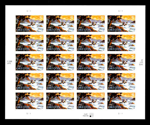 U.S. #4376 MNH, OREGON STATEHOOD COMPLETE SHEET, FV $8.40 (2009)
