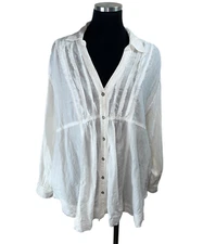 We The Free Womens Oversized Shirt Sz S Pockets Button Up Raw Hem Gauze Boho