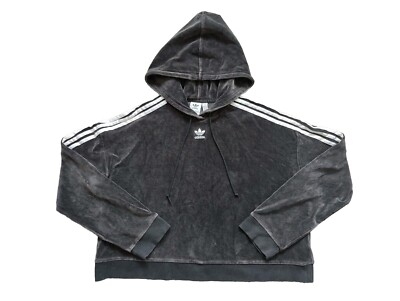 Adidas Velour Cropped Pullover Ladies Hoodie UK14 Soft Comfy Casual Sports  UK
