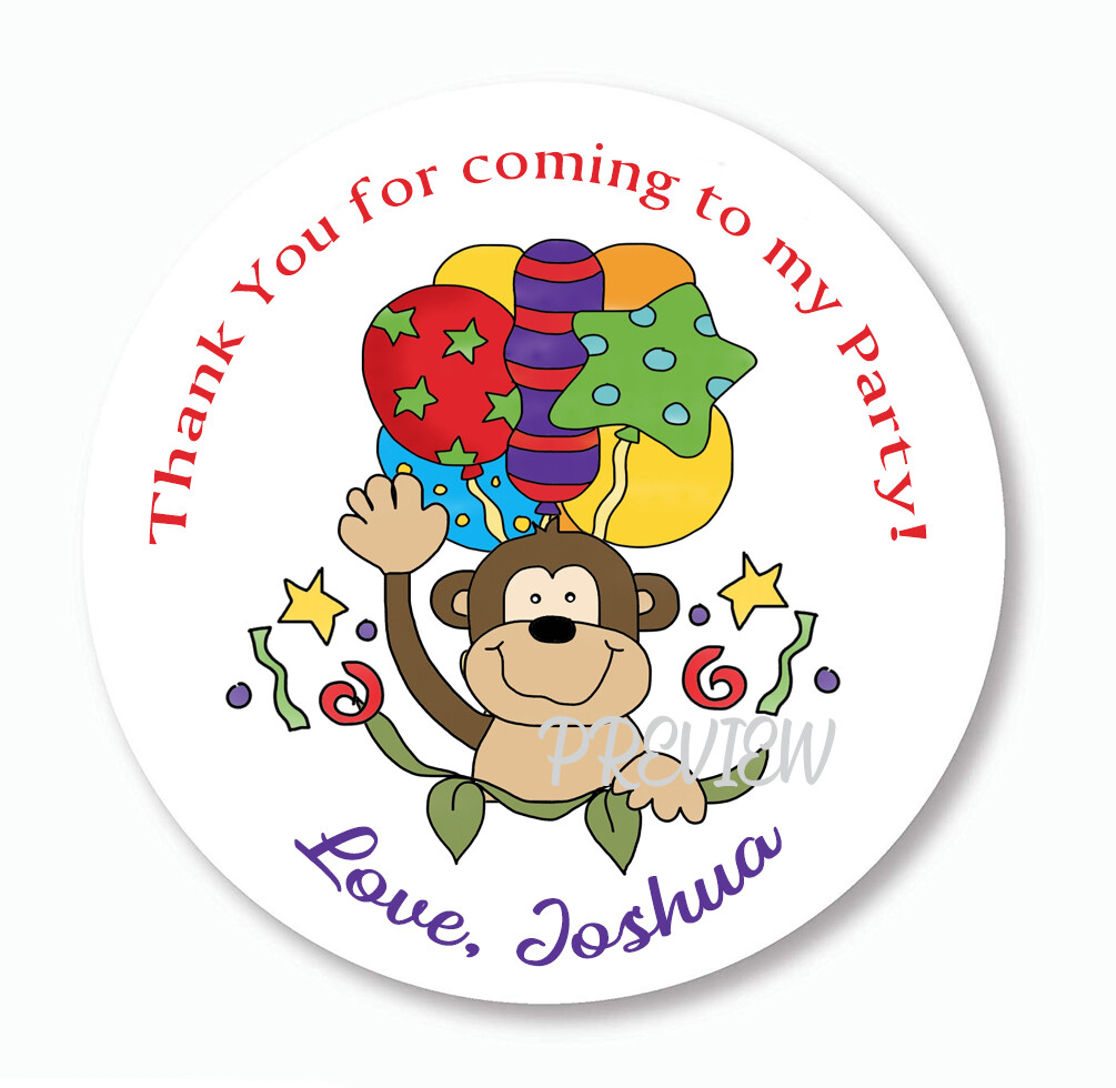 Personalized Birthday Balloons Monkey Favor Labels - Birthday Favor ...