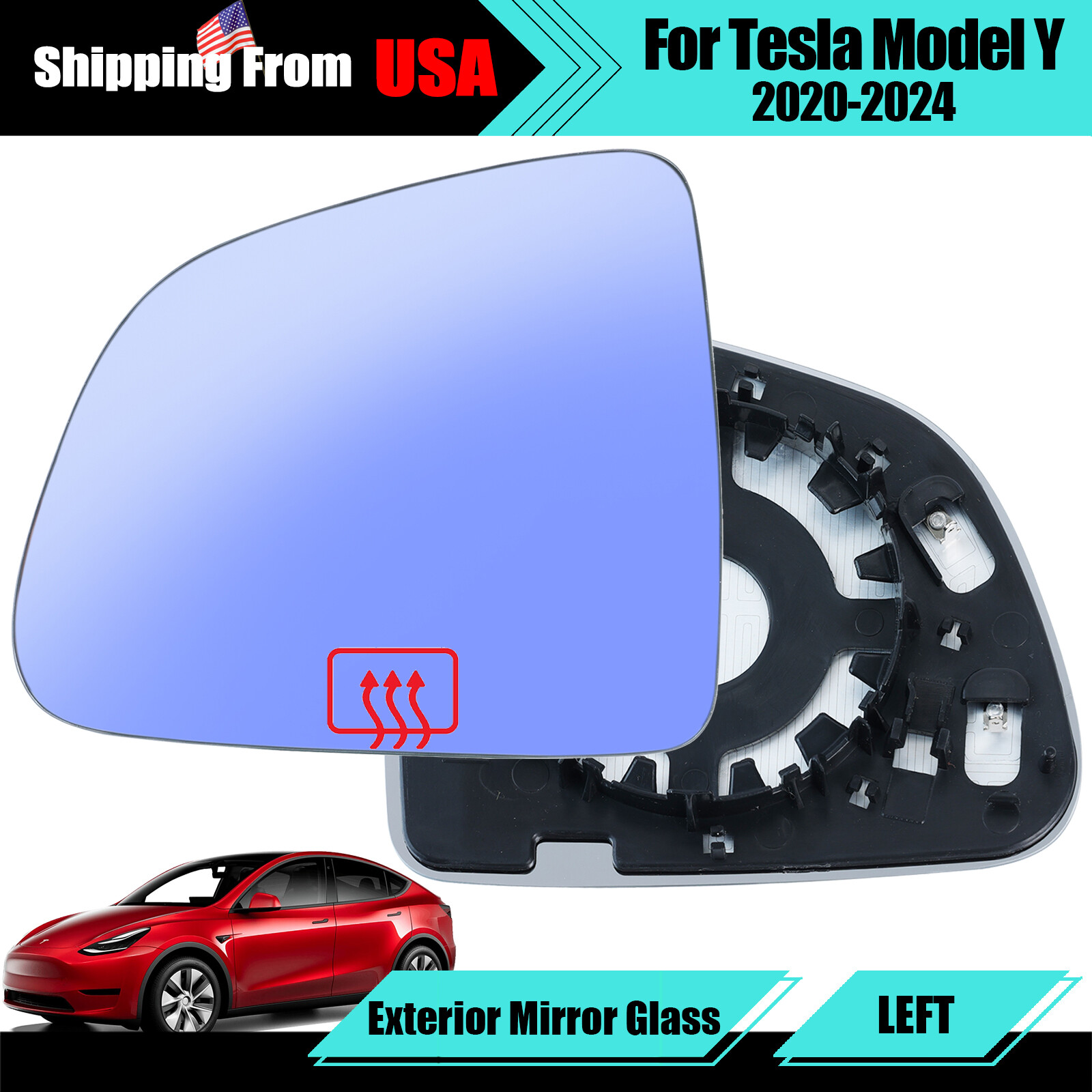 Heated Blue Anti-Glare Left Driver Side Mirror Glass for Tesla Model Y 2020-2024
