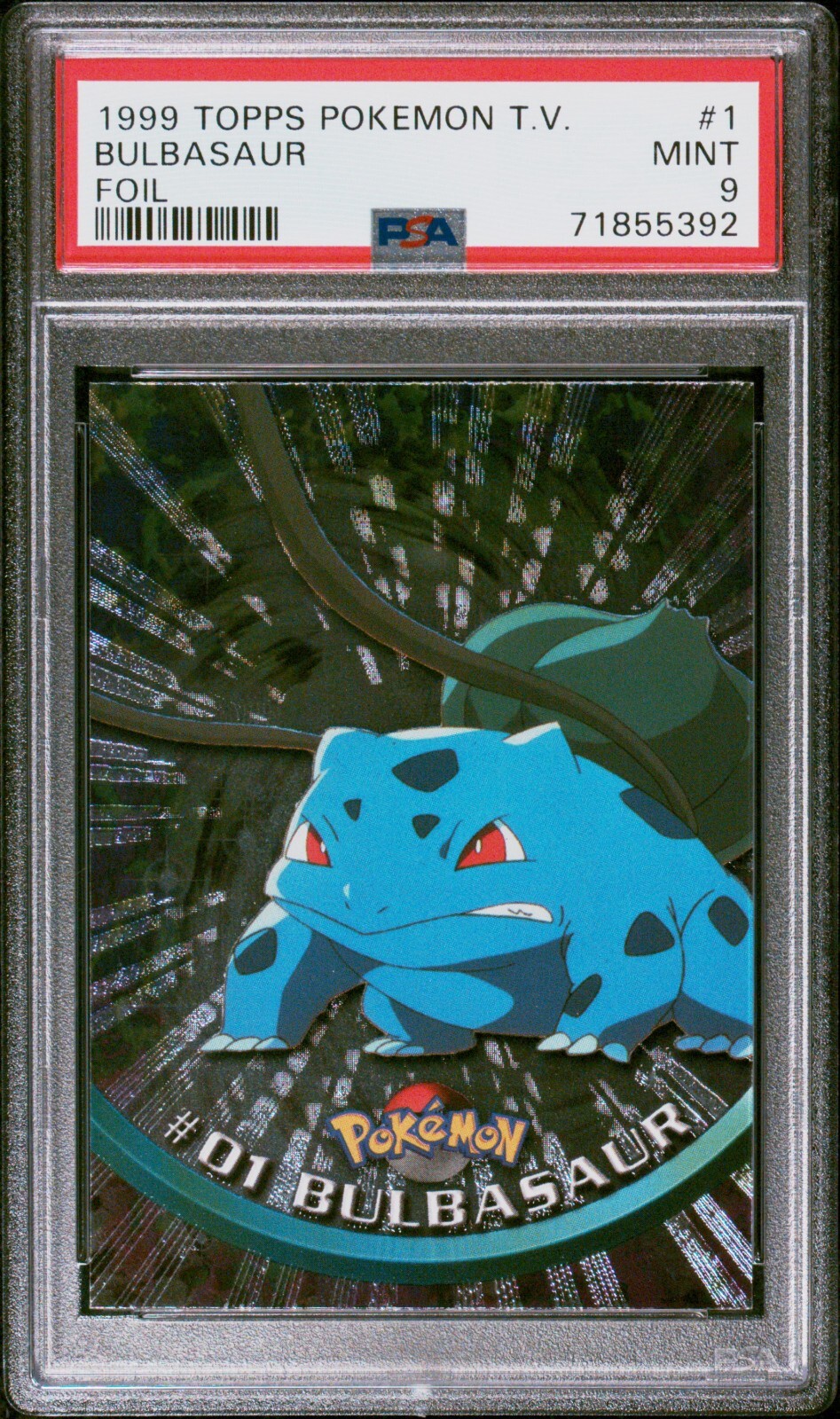 PSA 9 MINT-1999 Bulbasaur #1-T.V. Animation Series 1- Topps Foil Card-POKEMON