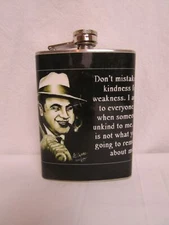 Al Capone Black & White Quote Stainless Steel 8oz. Hip Flask FC1A