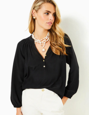 NWT LILLY PULITZER ELSA SILK TOP SIZE LARGE *NOIR* STAPLE DESIGN