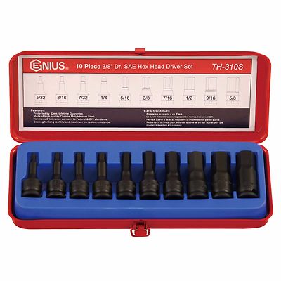 3/8" Dr. 10pcs SAE Hex Bit Socket Set Hex Head Driver Set TH-310S Tools ...