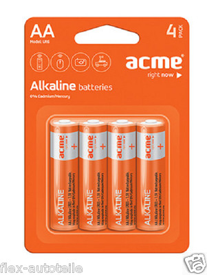 Acme Batterie Alkaline 4er Pack Set AA LR6 1,5V Kamera Spielzeug Fernbedienung 