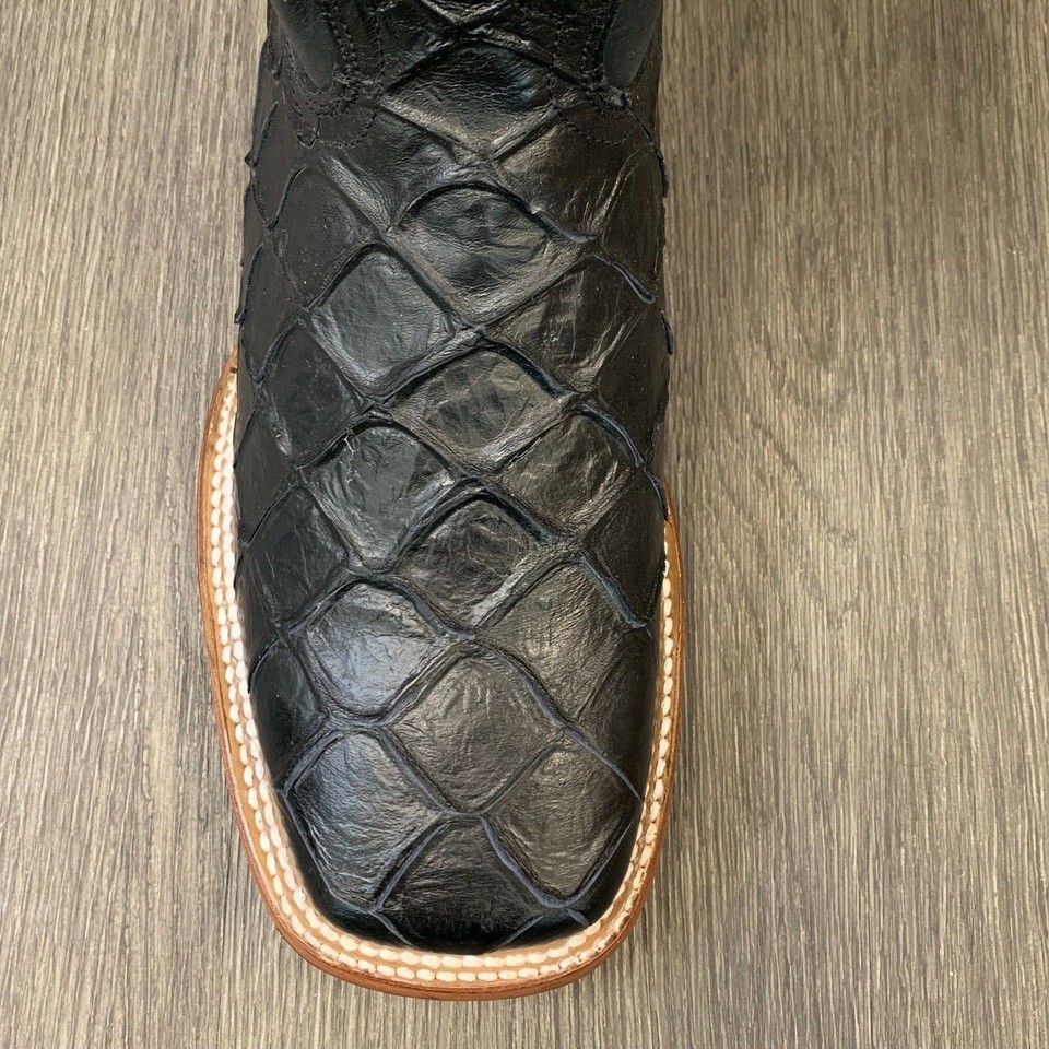 MEN'S RODEO COWBOY FISH PIRARUCU PRINT WESTERN SQUARE TOE BOOTS COGNAC ...