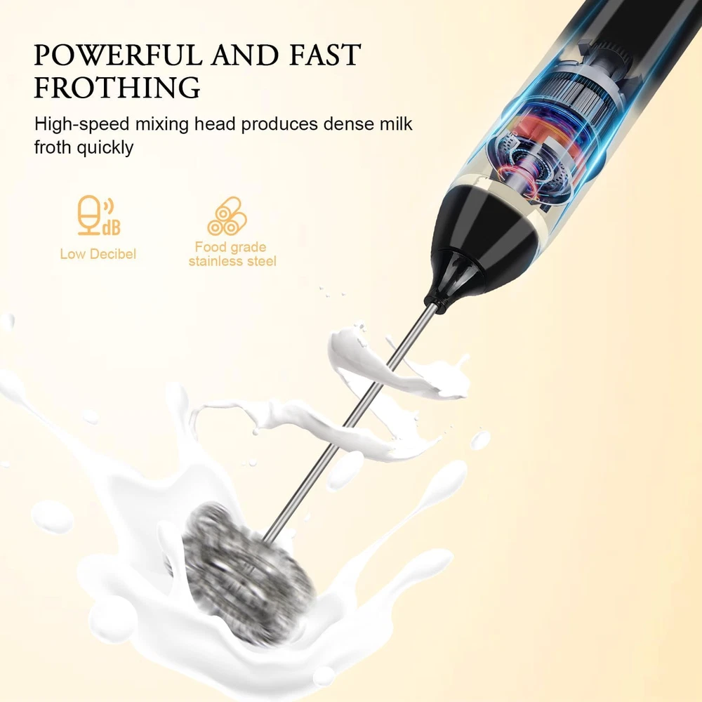 Milk Frother Handheld, USB Rechargeable Electric Foam Wand Maker for Coffee, 3 S