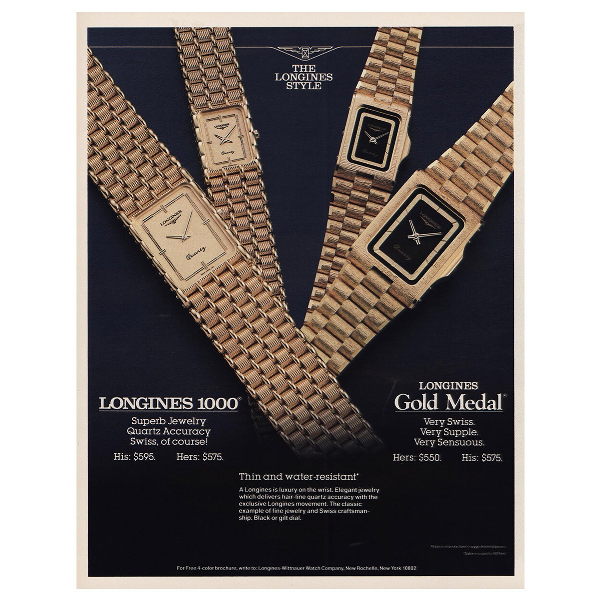1986 Longines Watch: Gold Medal Thin and Water Resistant Vintage