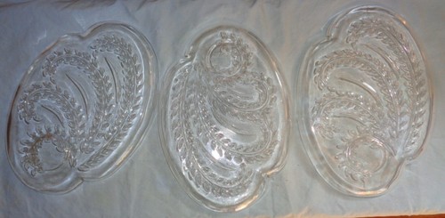 3 Vintage Etched Crystal Oval Serving Plates New 1980s - Picture 3 of 4
