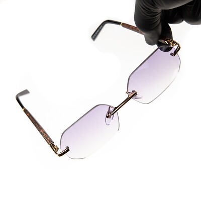 Purple Tint Gradient Rimless Frameless Vintage Woodgrain Hip - Main Image