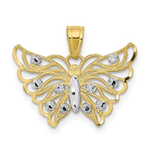 10k Yellow Gold with Rhodium-Plating Butterfly Pendant 10C1006 - 第 1/4 張圖片