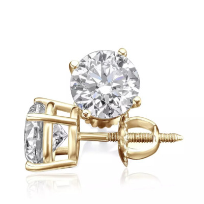 3.00 Ct D VVS2 Round Cut Lab Grown Diamond Stud Earrings 14k Yellow Gold