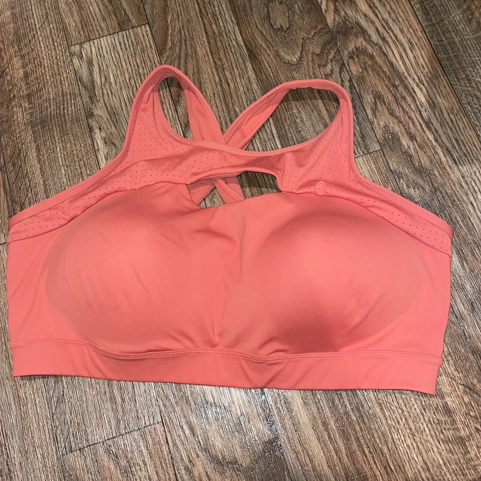 Yvette Cross Hollow Sport Bra High Neck Wireless Full Coverage 3XL Orange - Image 3 of 4