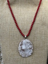 Collana Con Cammeo Sardonico , Collana Con Pasta Corallo , Collana In Argento925