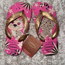 NEW Havaianas Girls Leopard Pink Flux Flip Flops Size 10 C NWT Sandals